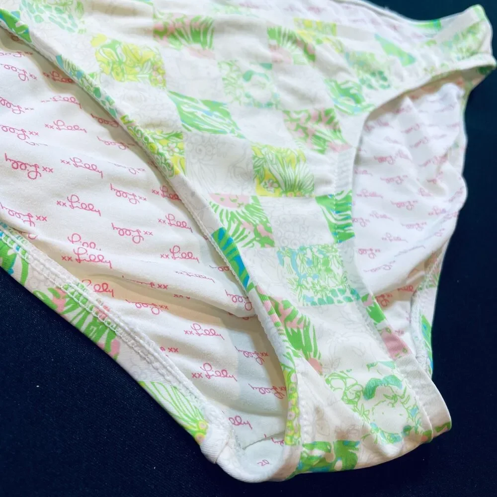 ~ RARE Lilly Pulitzer Med Bikini Swim Bottom Lioness Patch Pattern, Lined